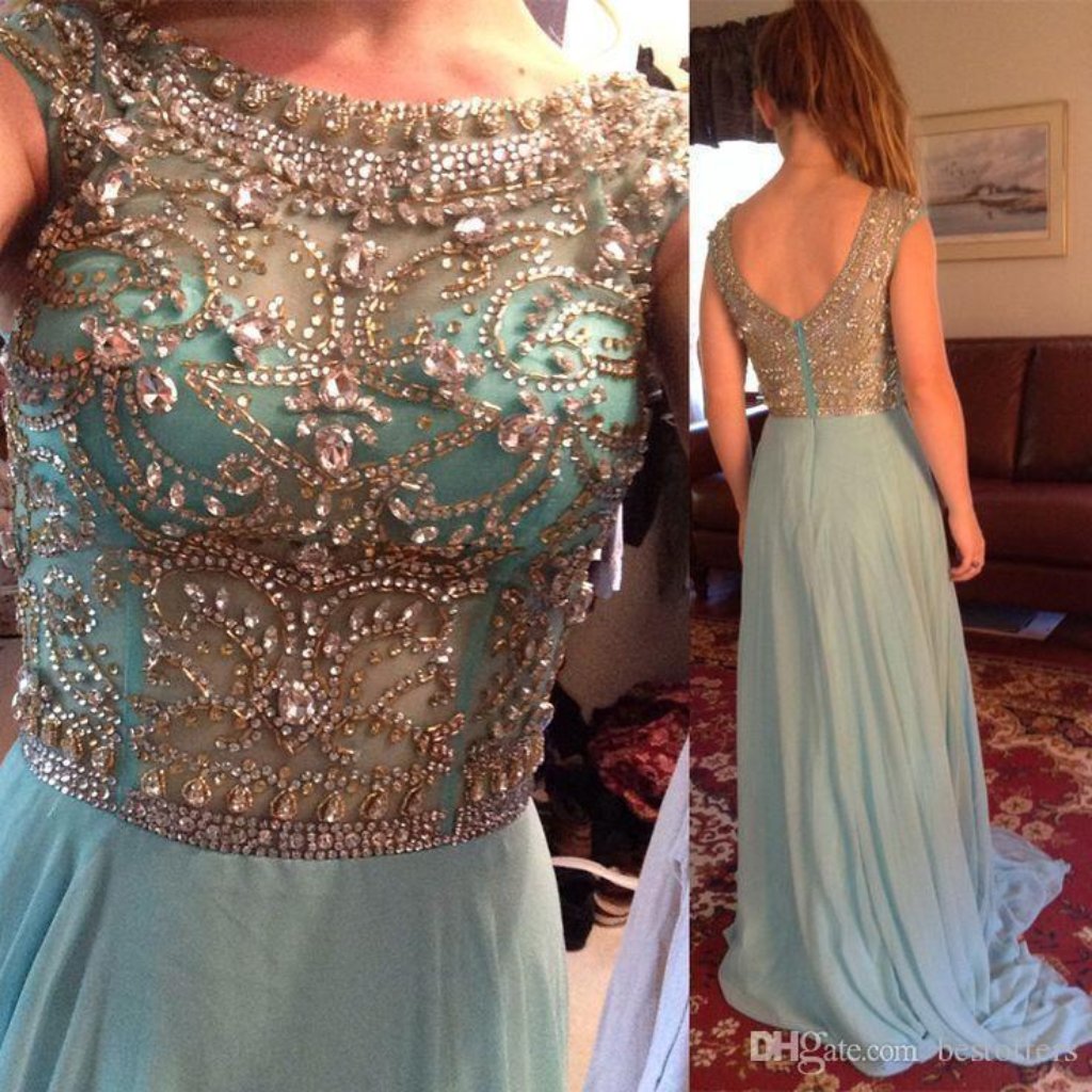Jovani Tiffany Blue Chiffon Prom Dress